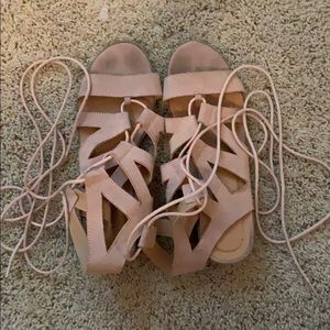 Light pink tie up heels